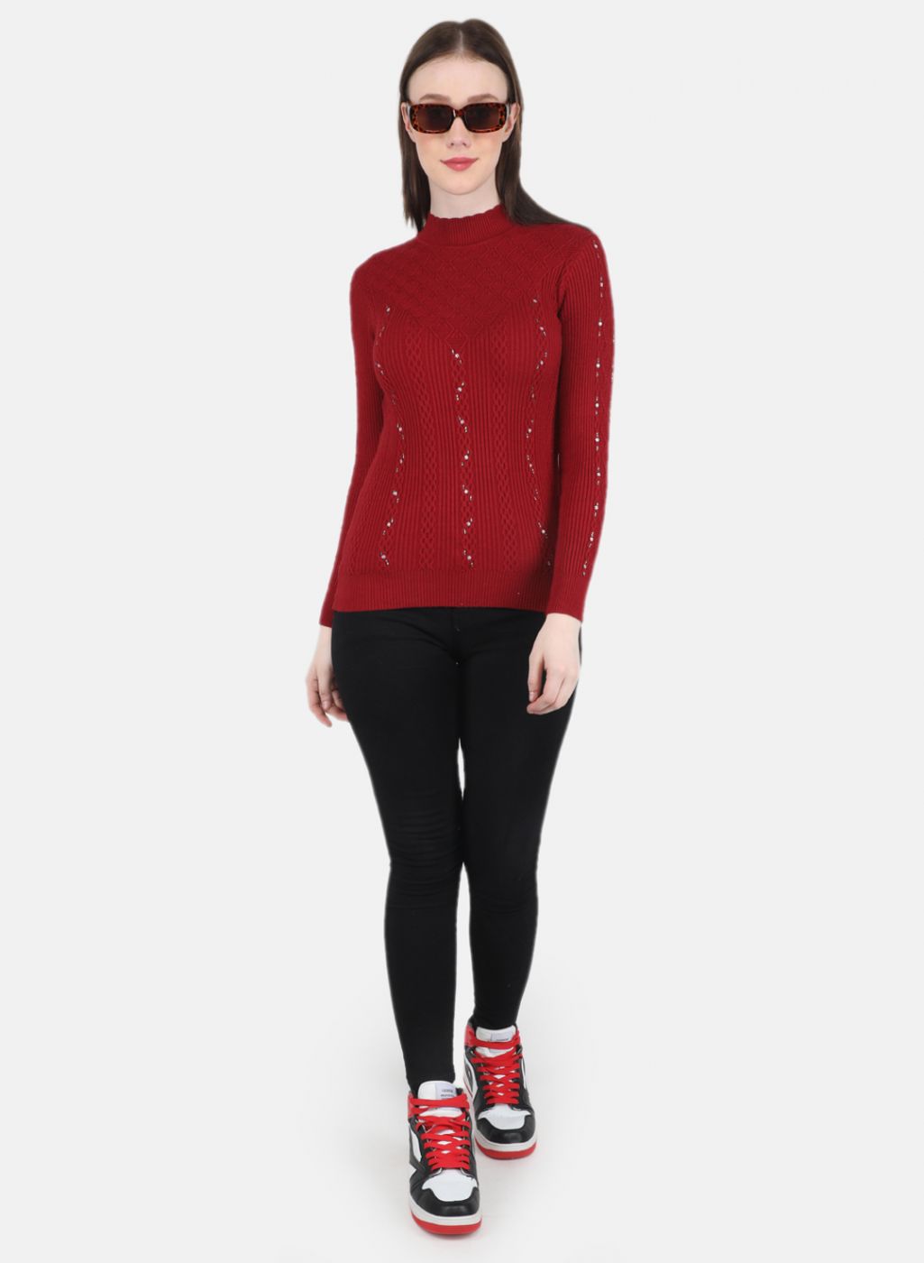 Women Maroon Self Design Top