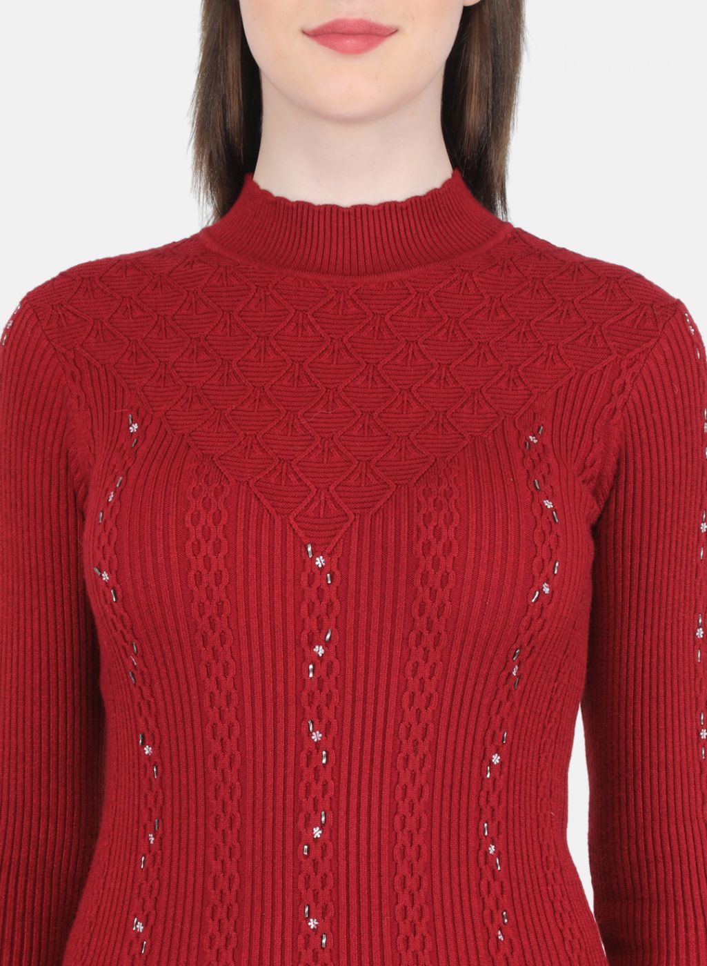 Women Maroon Self Design Top