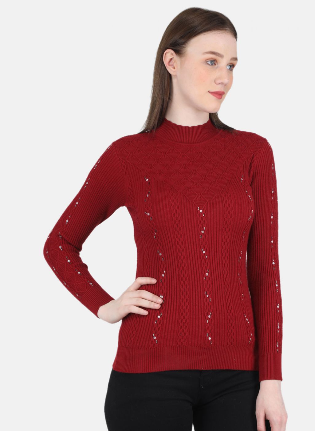 Women Maroon Self Design Top