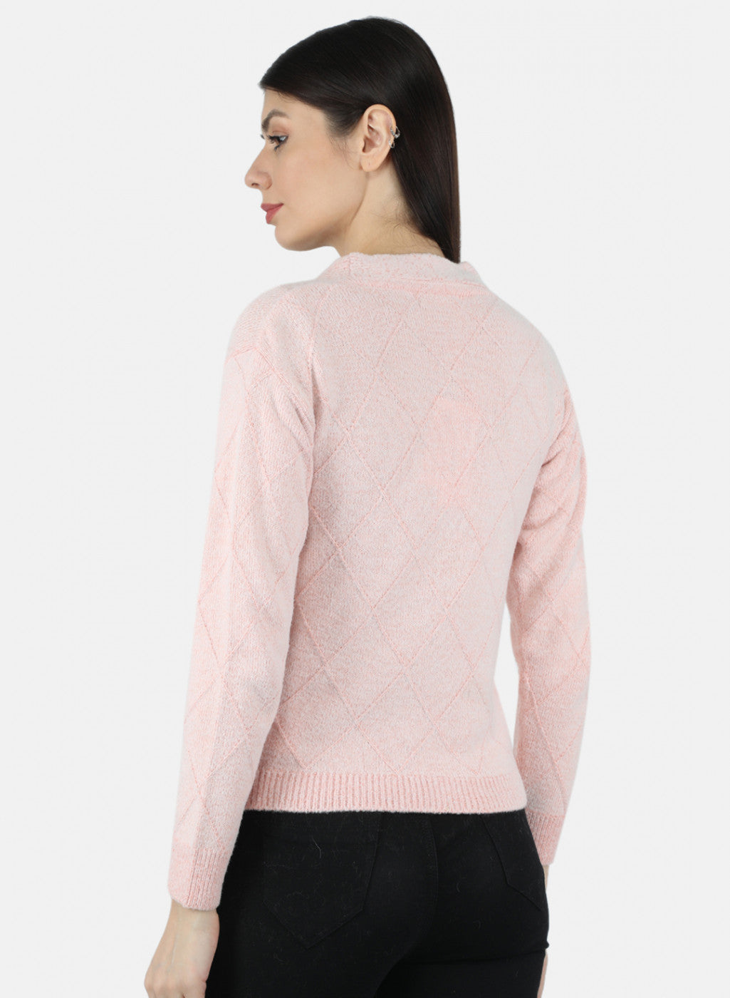 Women Pink Self Design Cardigan
