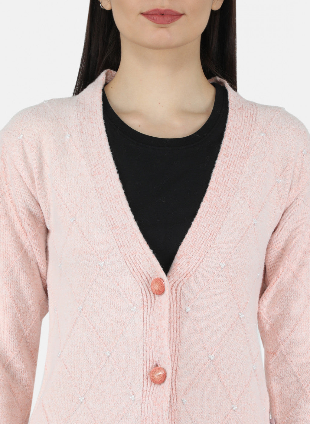 Women Pink Self Design Cardigan