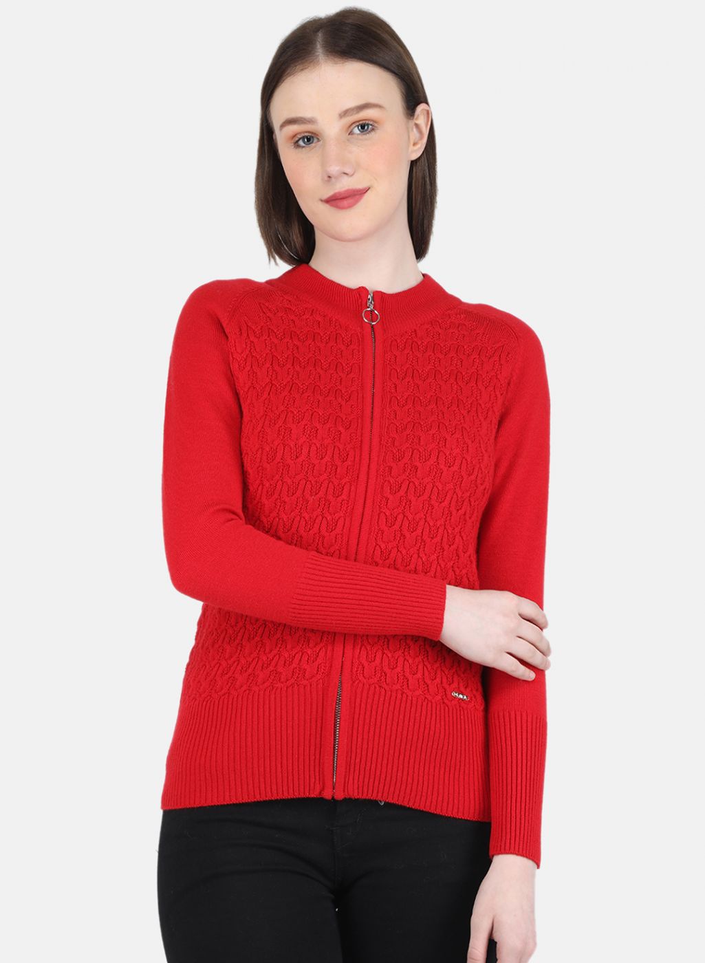 Women Red Self Design Pullover