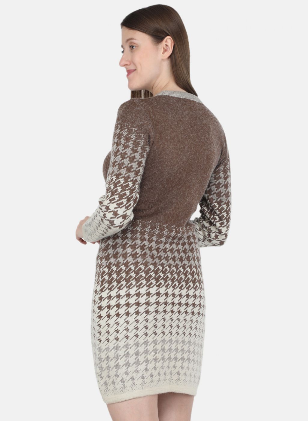 Women Off White & Brown Jaquard Dress