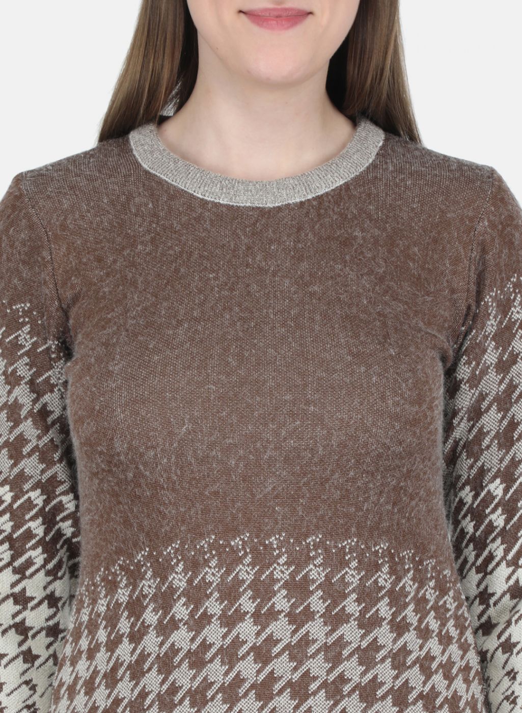 Women Off White & Brown Jaquard Dress