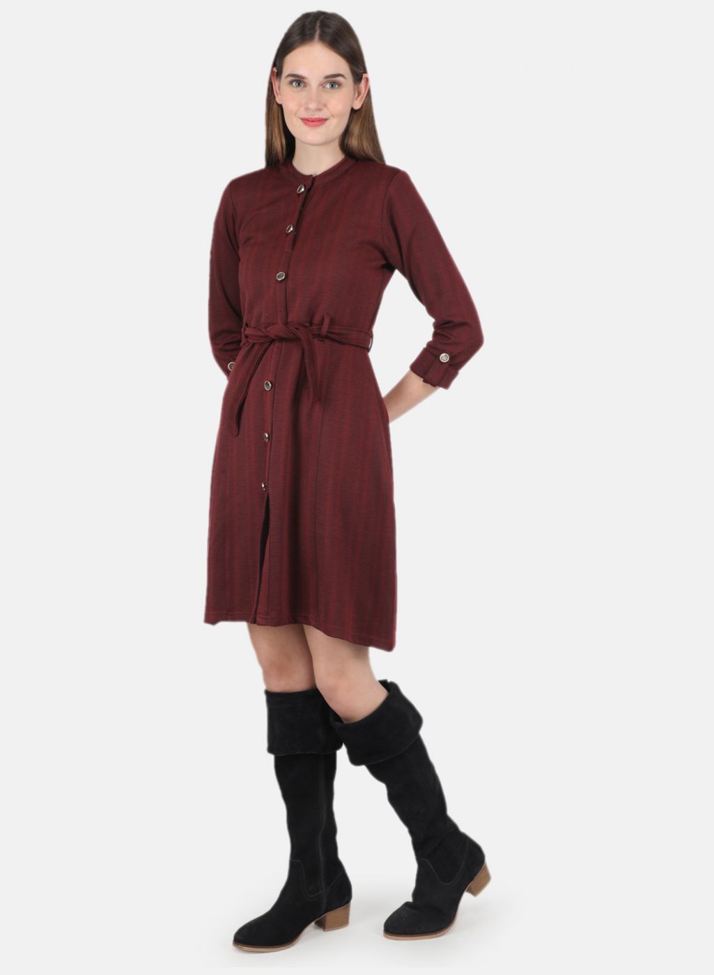 Women Maroon Self design Dress