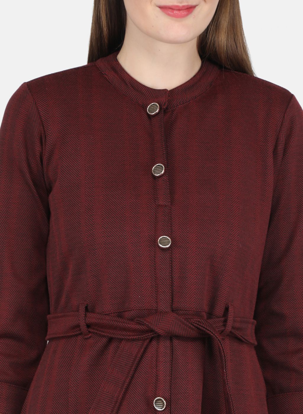 Women Maroon Self design Dress