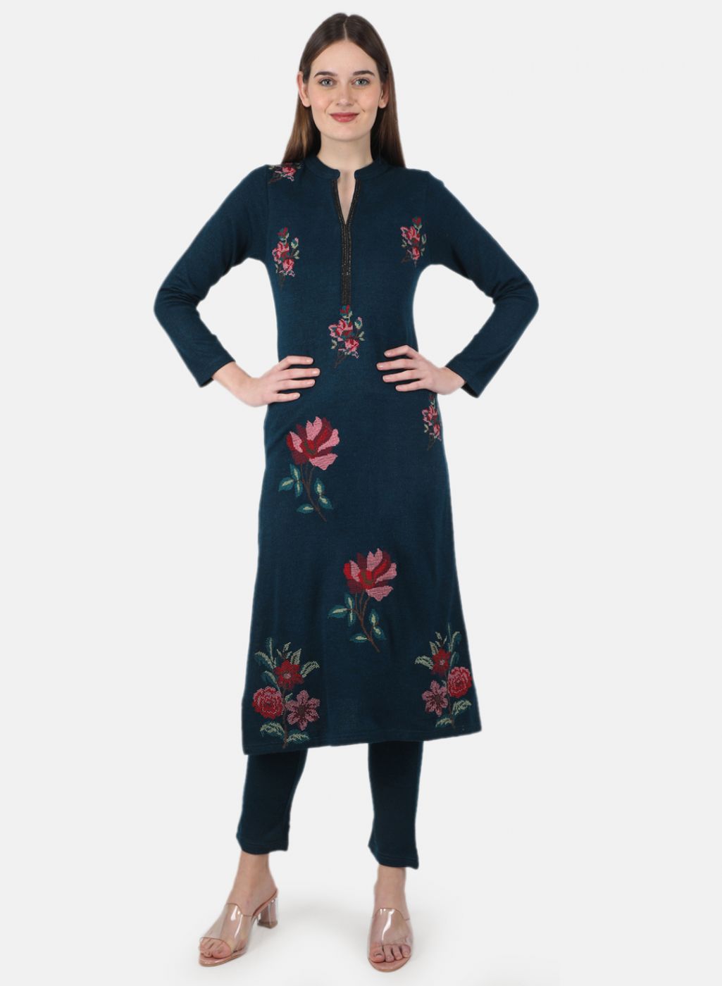 Women Blue Self Design Kurti+Lower Set