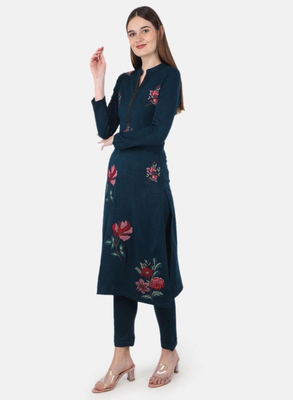 Women Blue Self Design Kurti+Lower Set