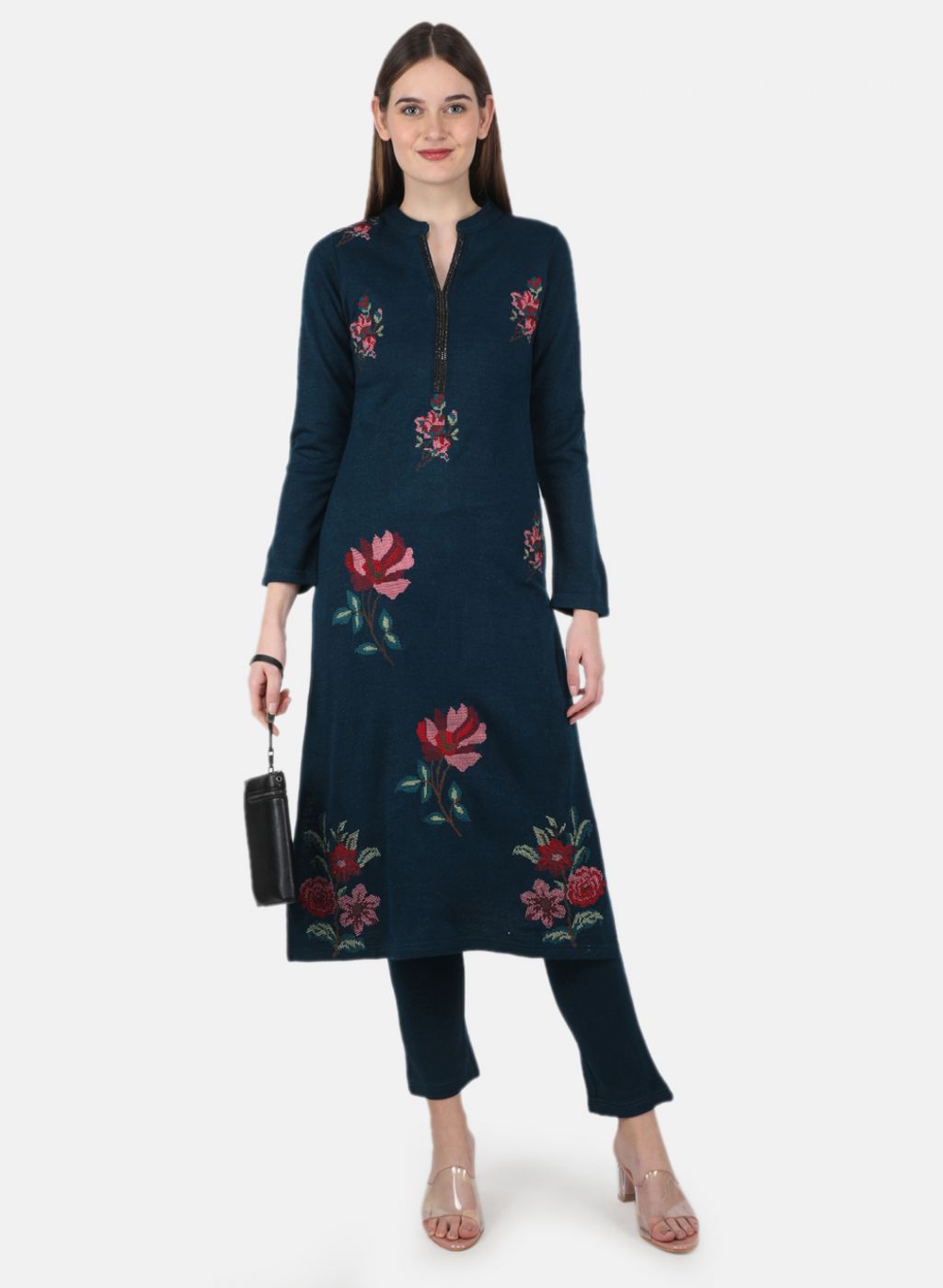 Women Blue Self Design Kurti+Lower Set