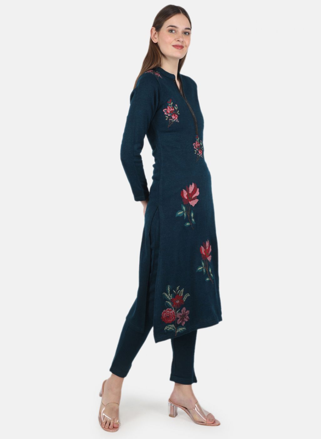 Women Blue Self Design Kurti+Lower Set