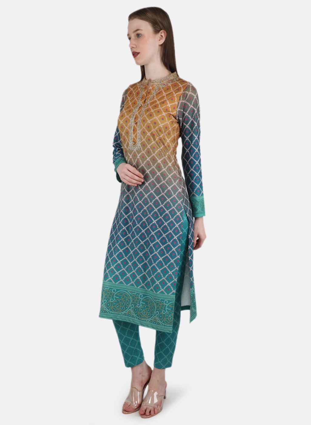 Women Blue Self Design Kurti+Lower Set