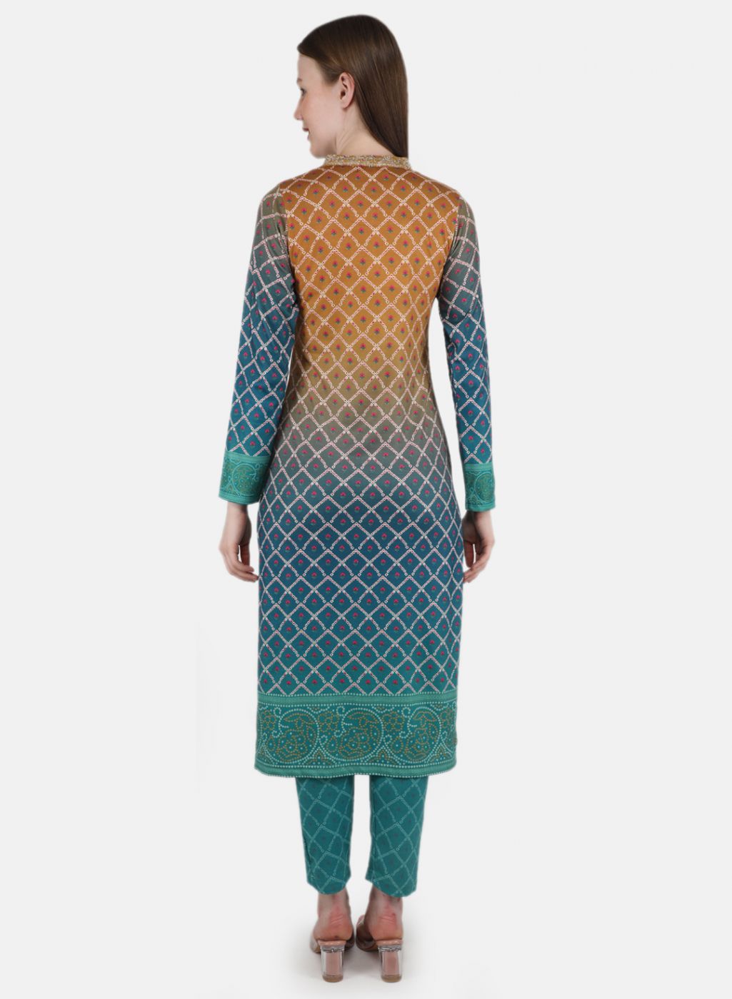 Women Blue Self Design Kurti+Lower Set