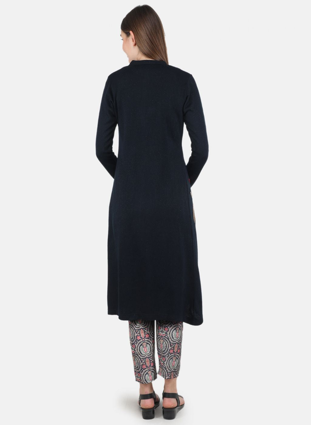 Women NAvy Blue Self design 3 Pc set (Kurti+Shrug+Lower)