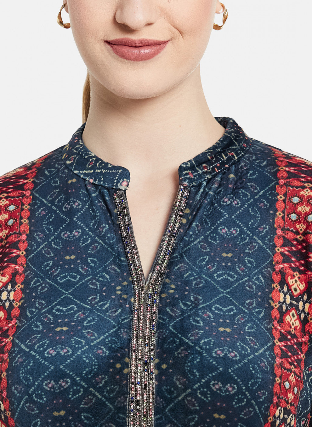 Women Blue Self Design Winter Kurti