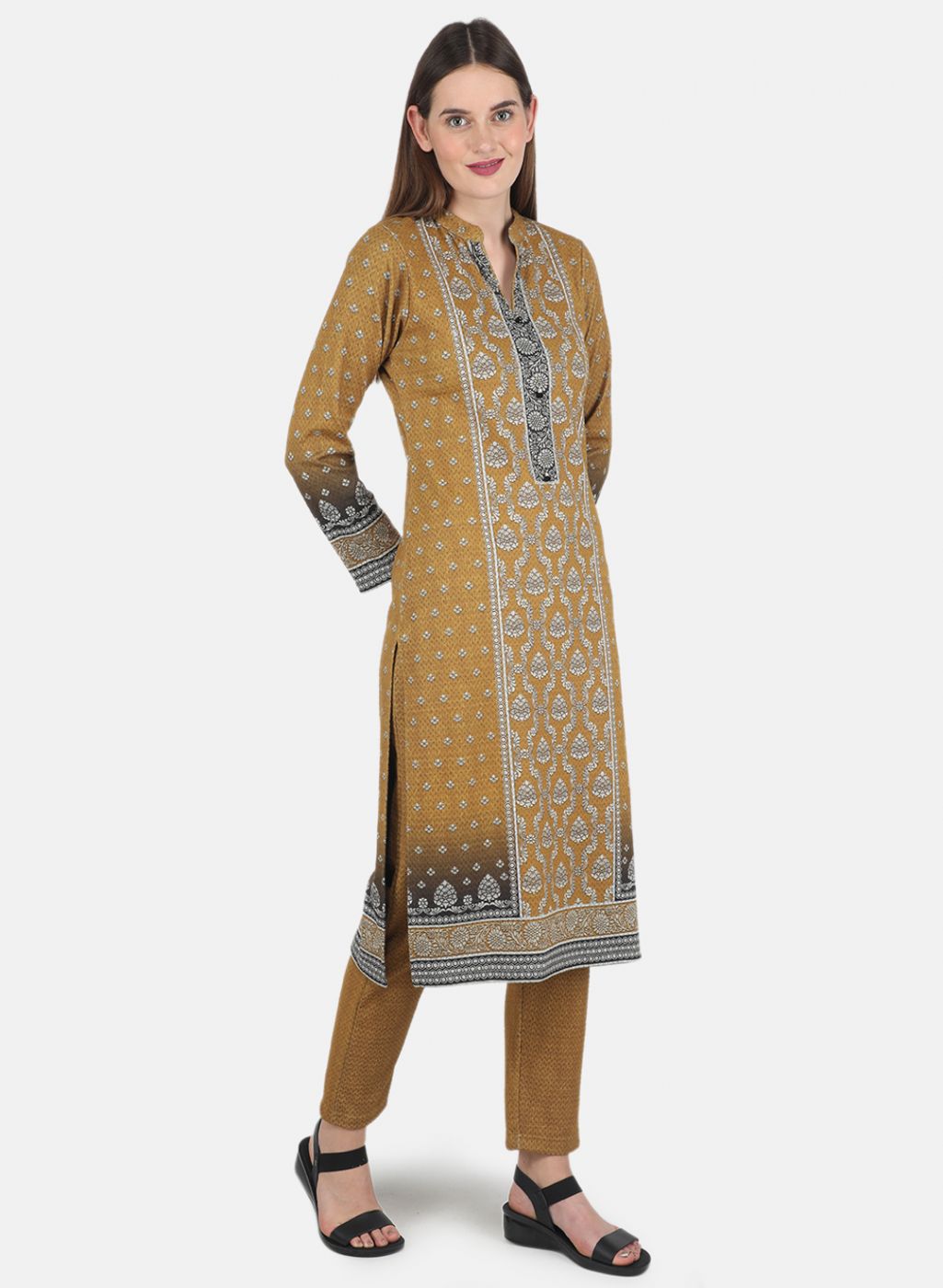 Women Mustard Kurti+Lower Set for Winter