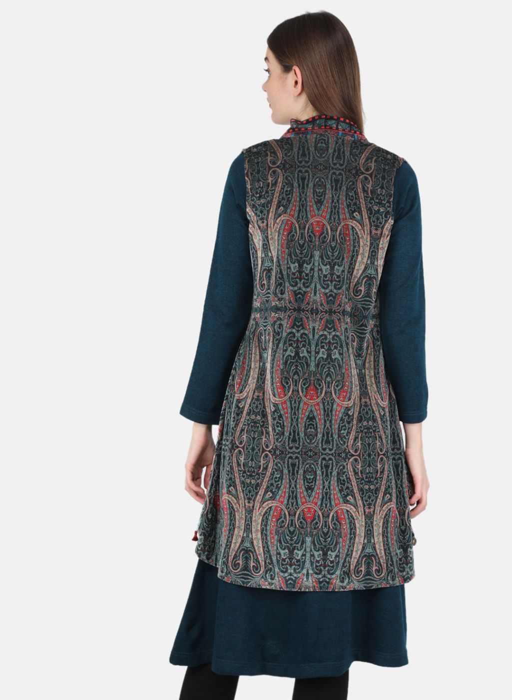 Women Teal Blue Kurti+Shrug Set for Winter