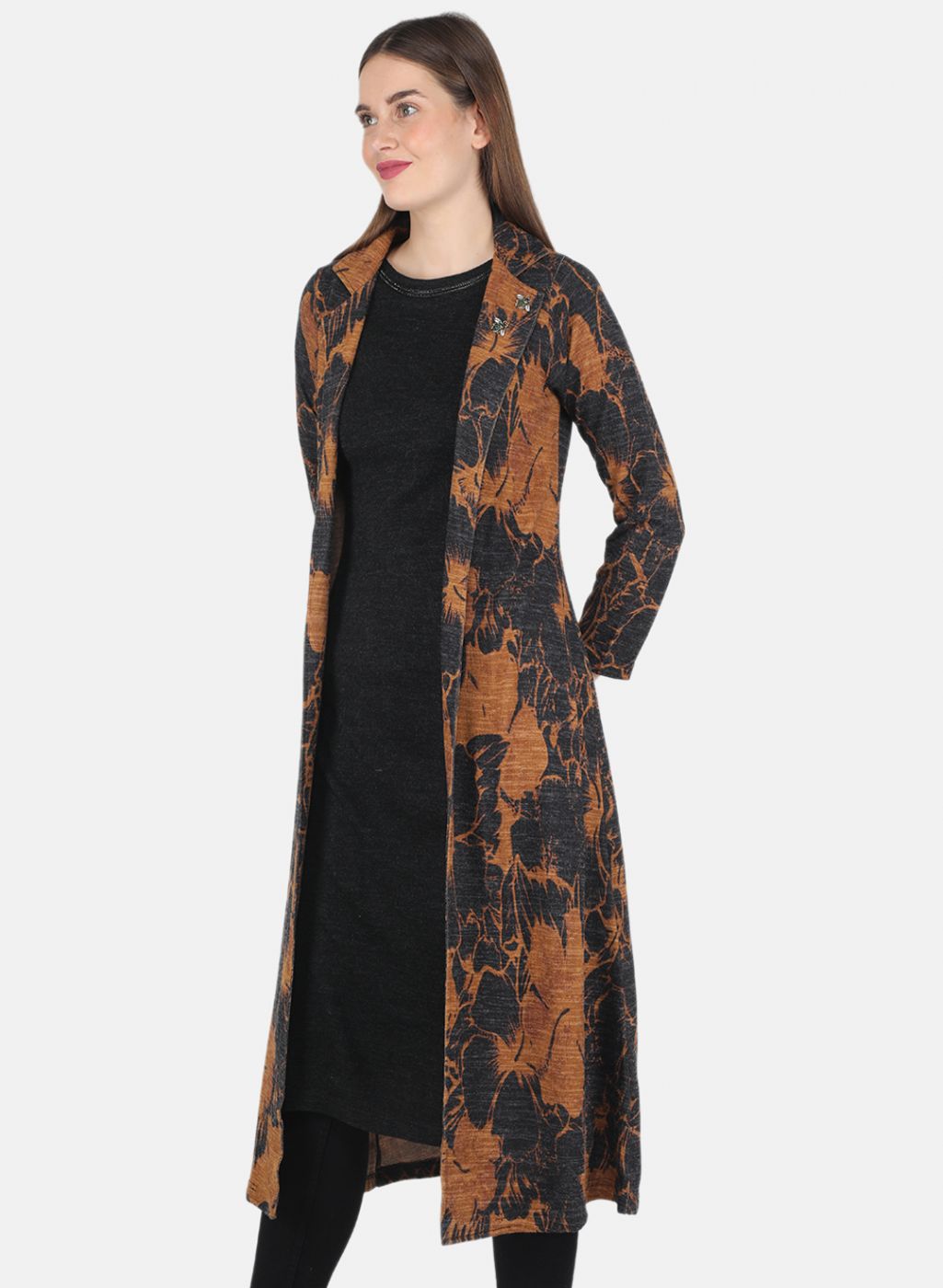 Women Mustard Self design Kurti+Shrug Set