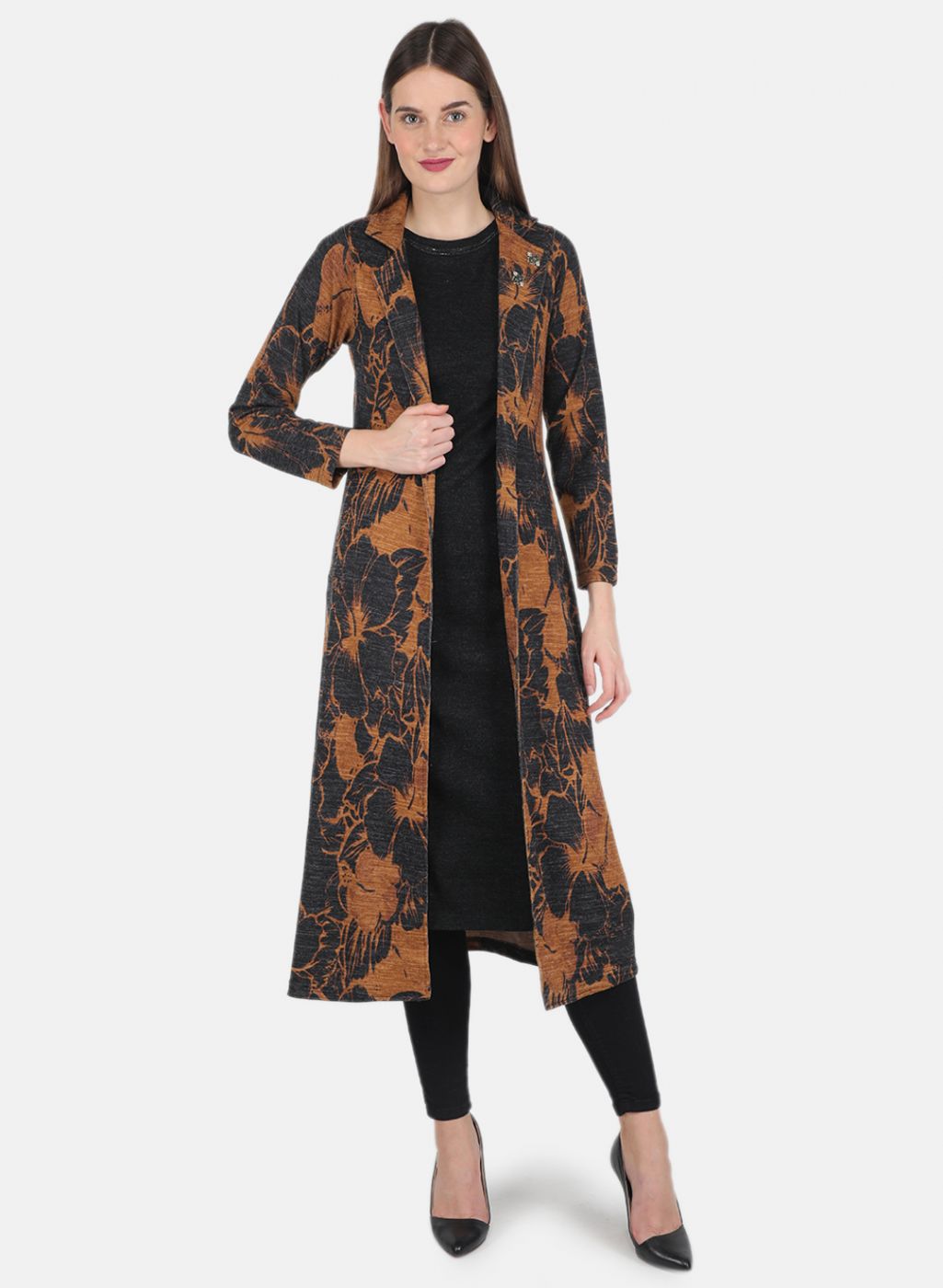 Women Mustard Self design Kurti+Shrug Set