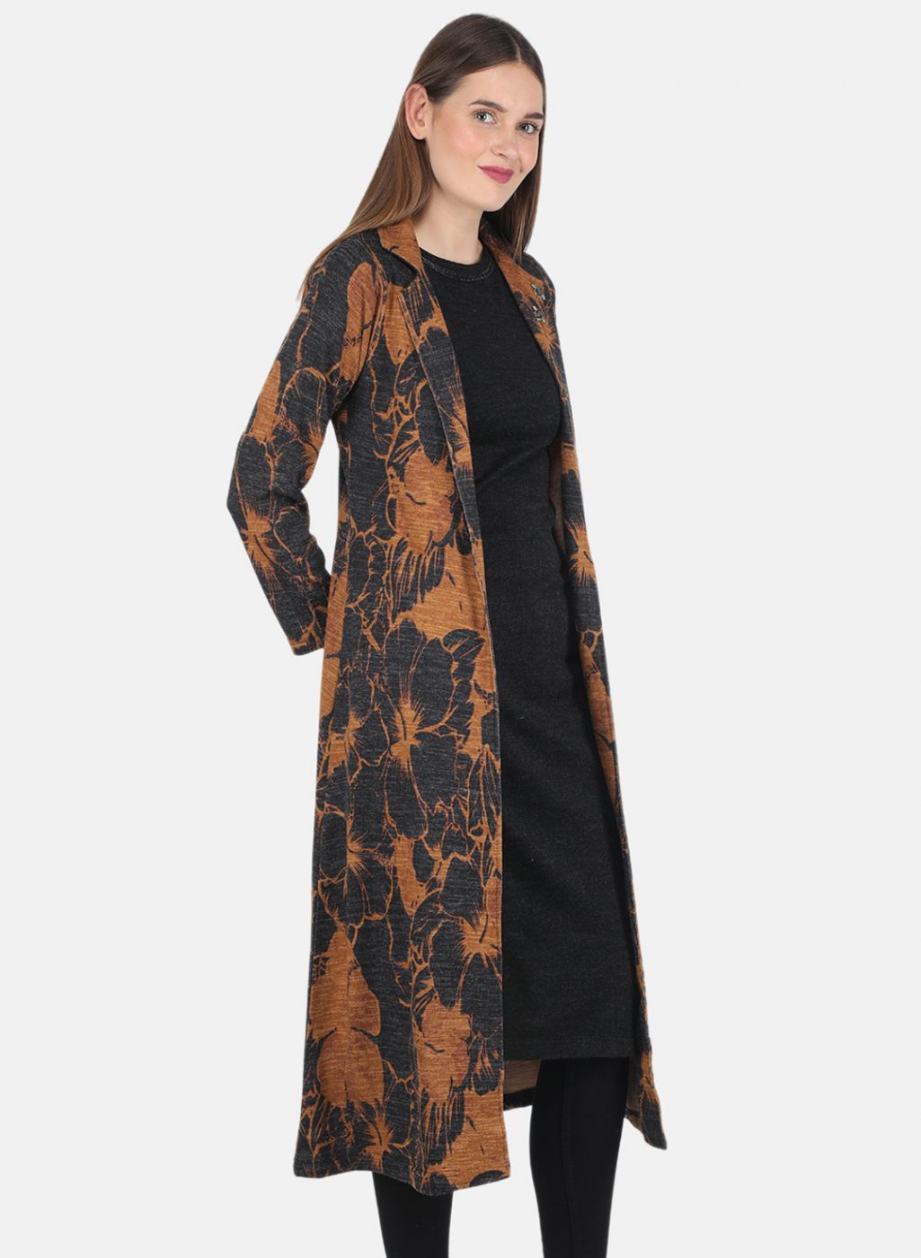 Women Mustard Self design Kurti+Shrug Set