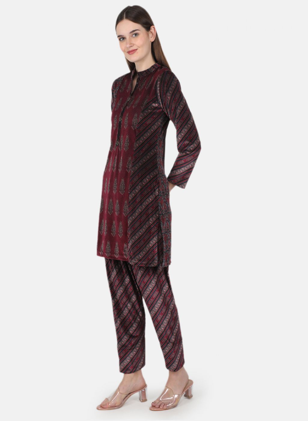 Women Pink Self Design Kurti+Lower Set