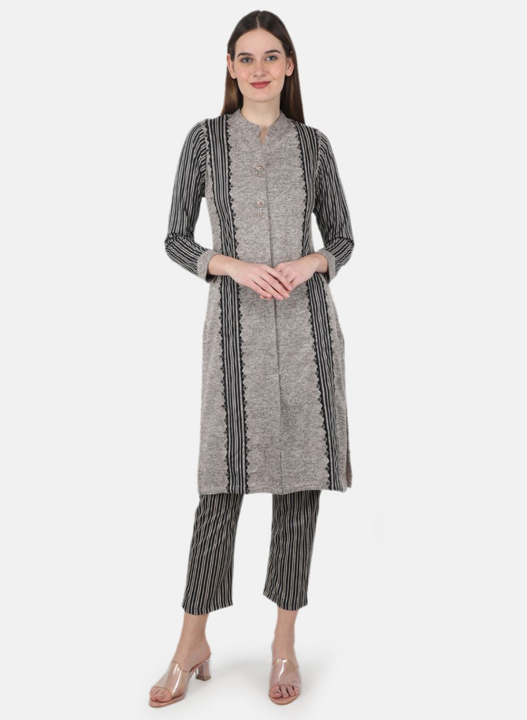 Women Beige Self Design Kurti+Lower Set