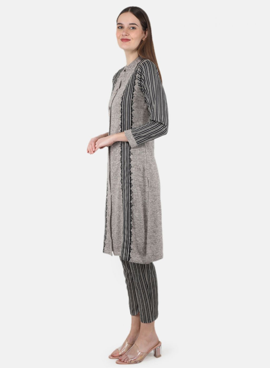 Women Beige Self Design Kurti+Lower Set