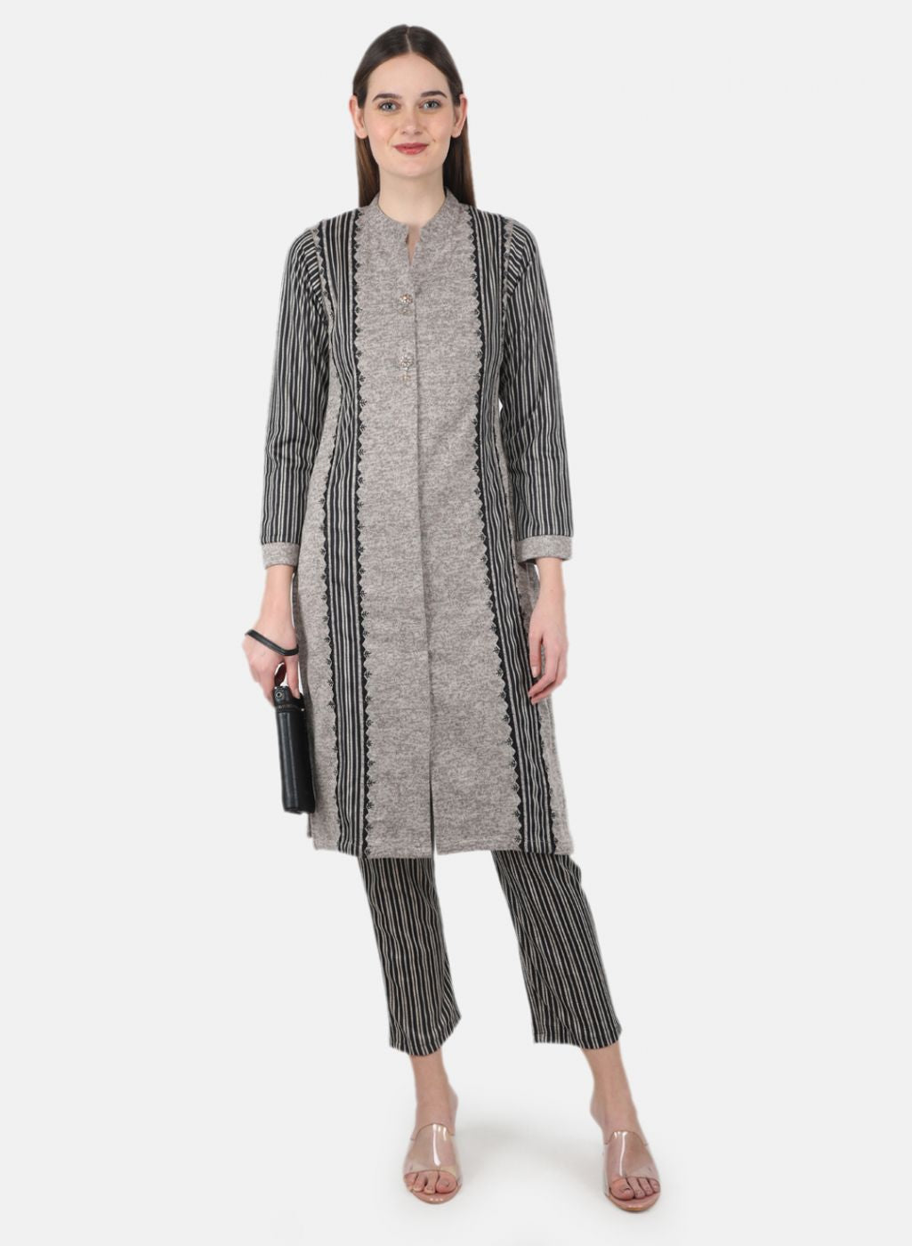 Women Beige Self Design Kurti+Lower Set