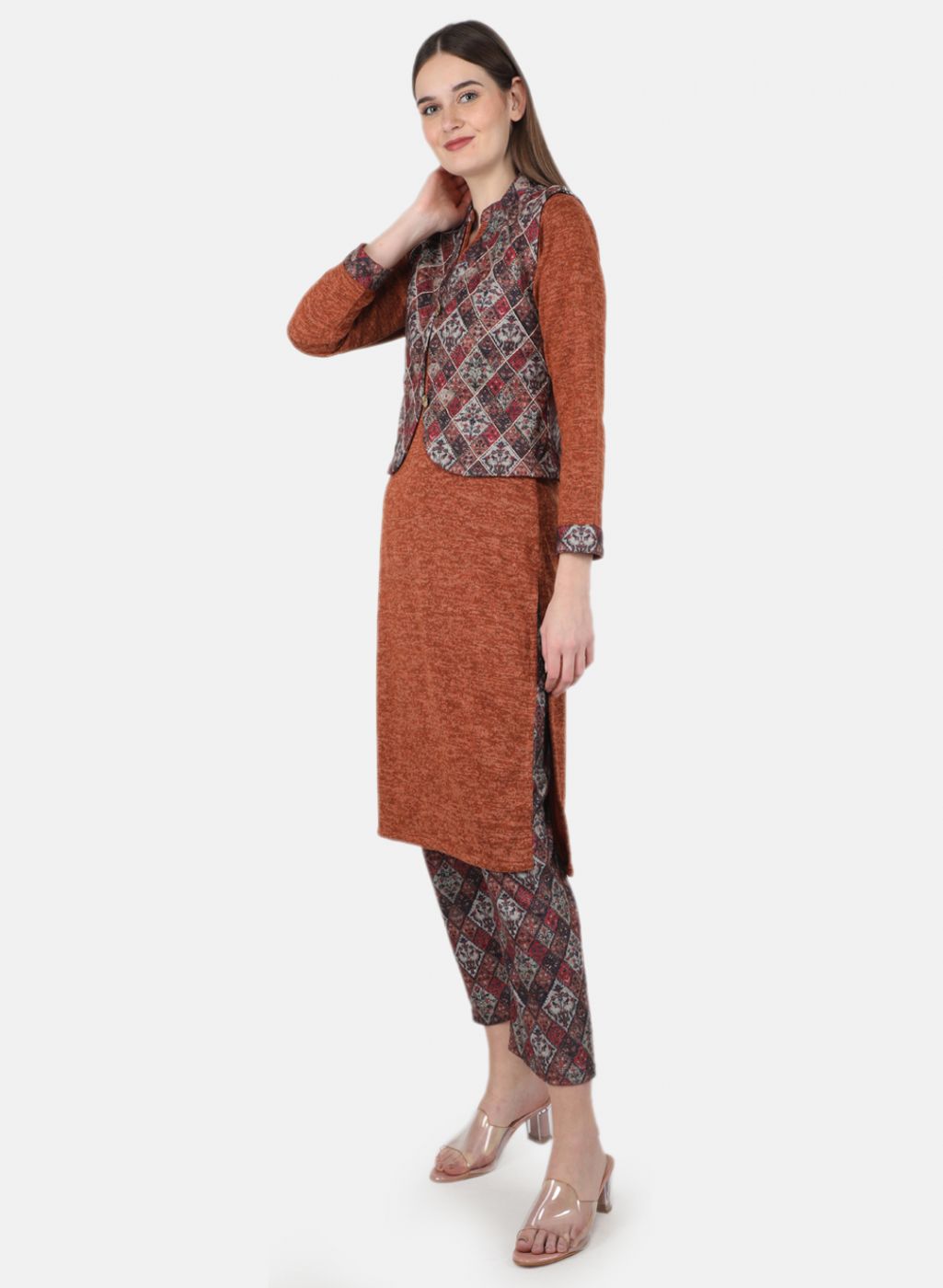 Women Multicolor 3 Pc Kurti+Jacket+Lower for Winter