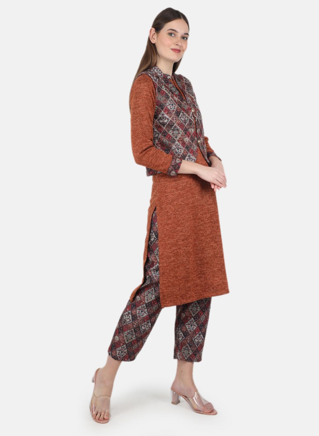 Women Multicolor 3 Pc Kurti+Jacket+Lower for Winter