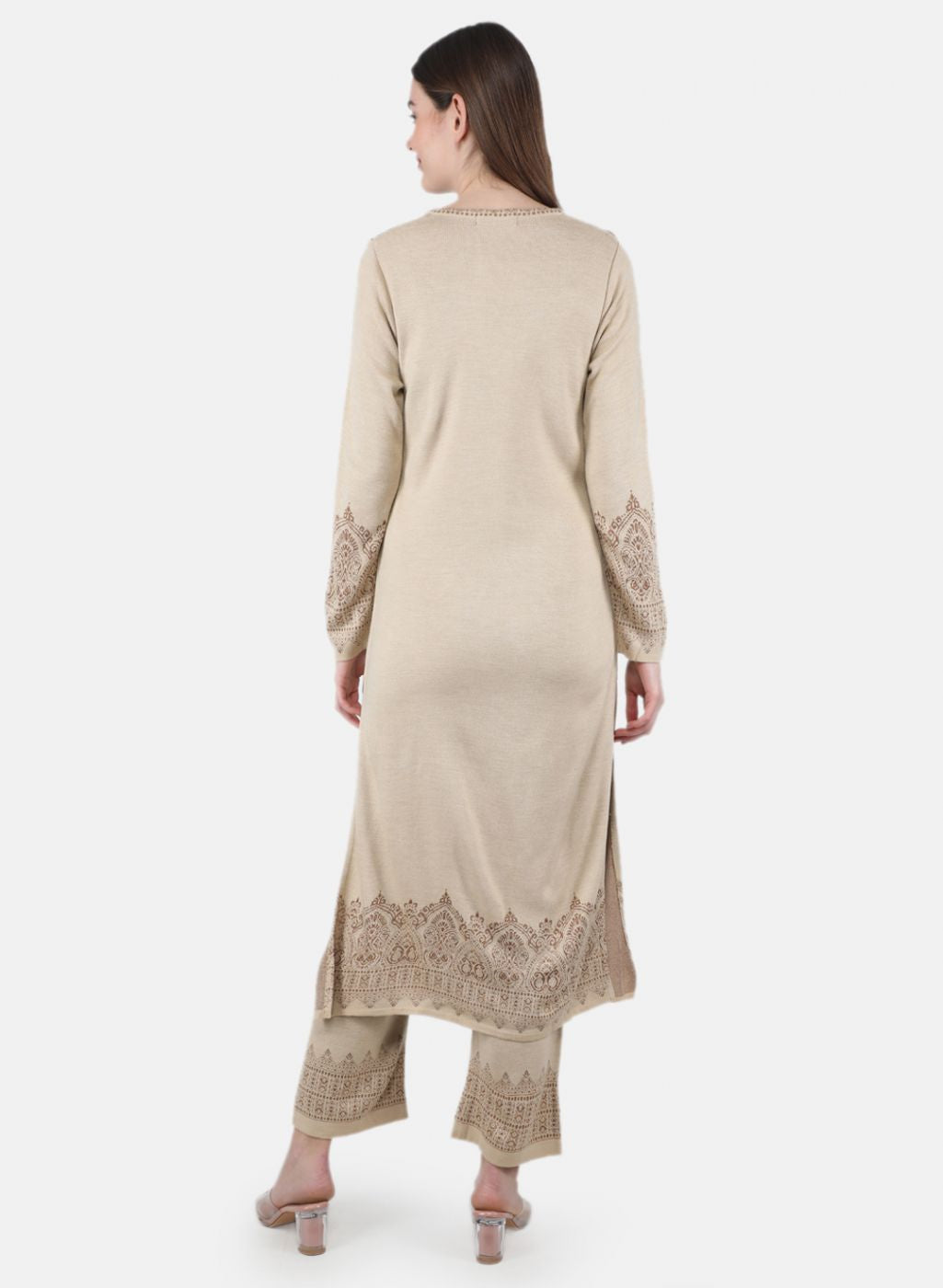 Women Beige Self Design Kurti+Lower Set