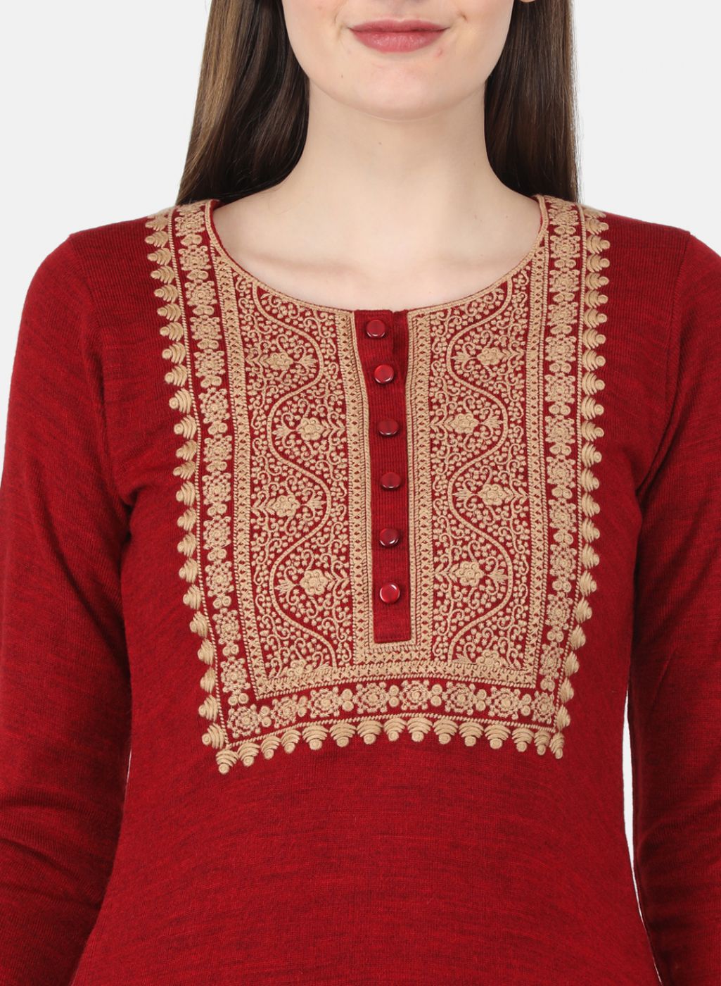 Women Maroon Self Design Kurti+Lower Set