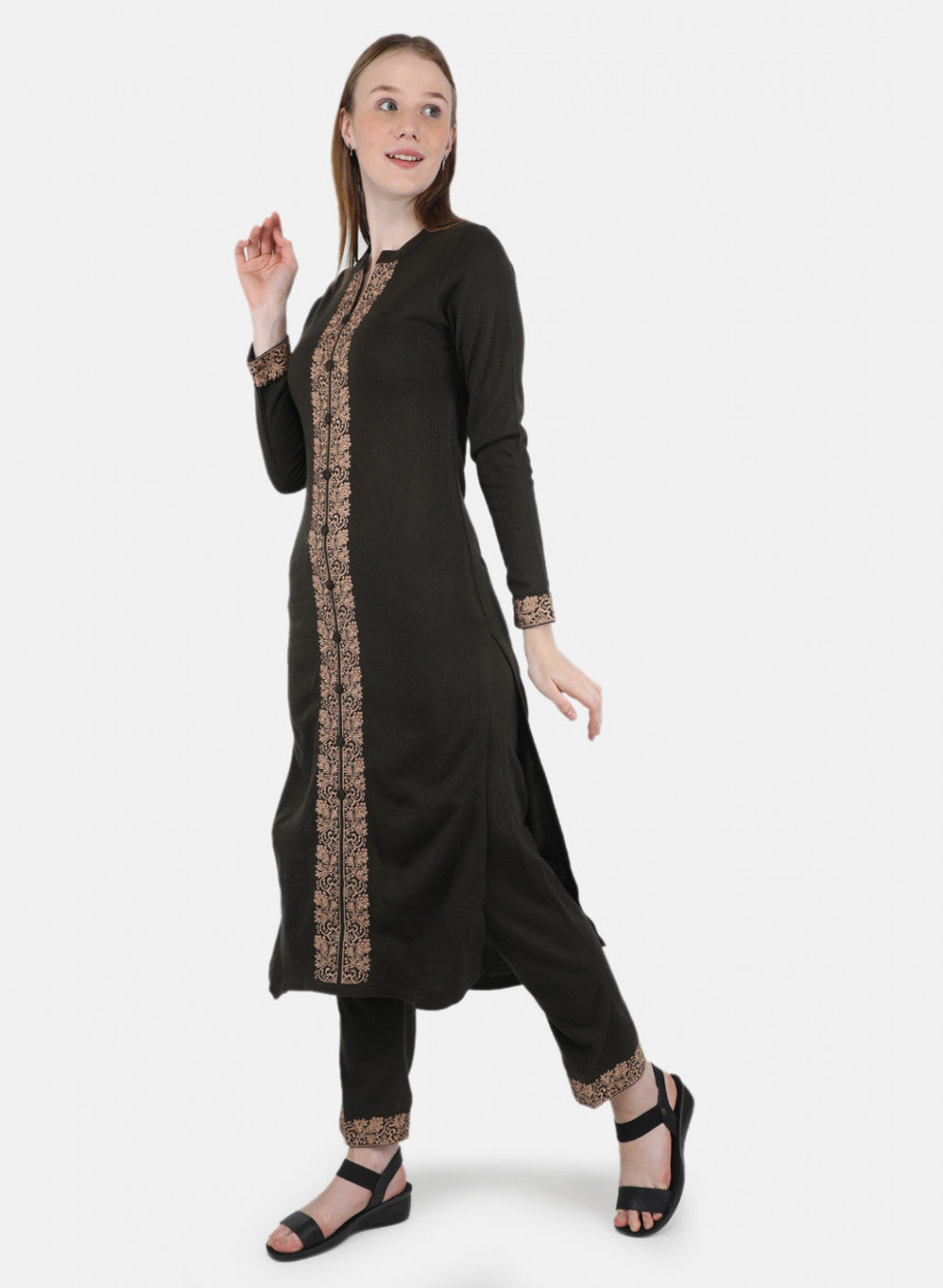 Women Green Kurti+Lower Set for Winter