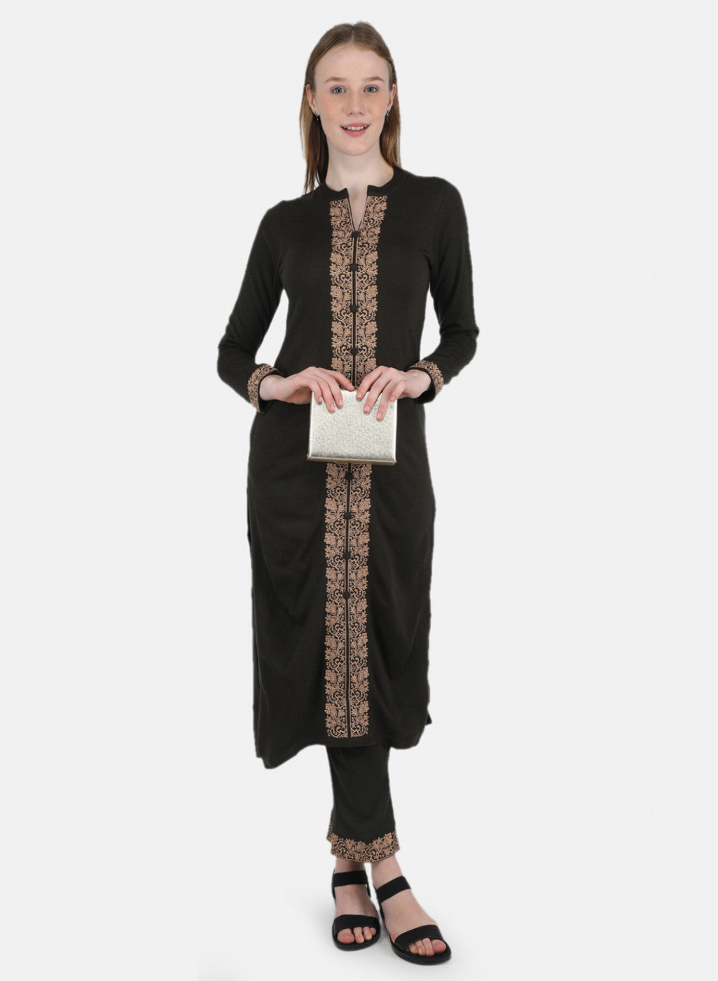 Women Green Kurti+Lower Set for Winter