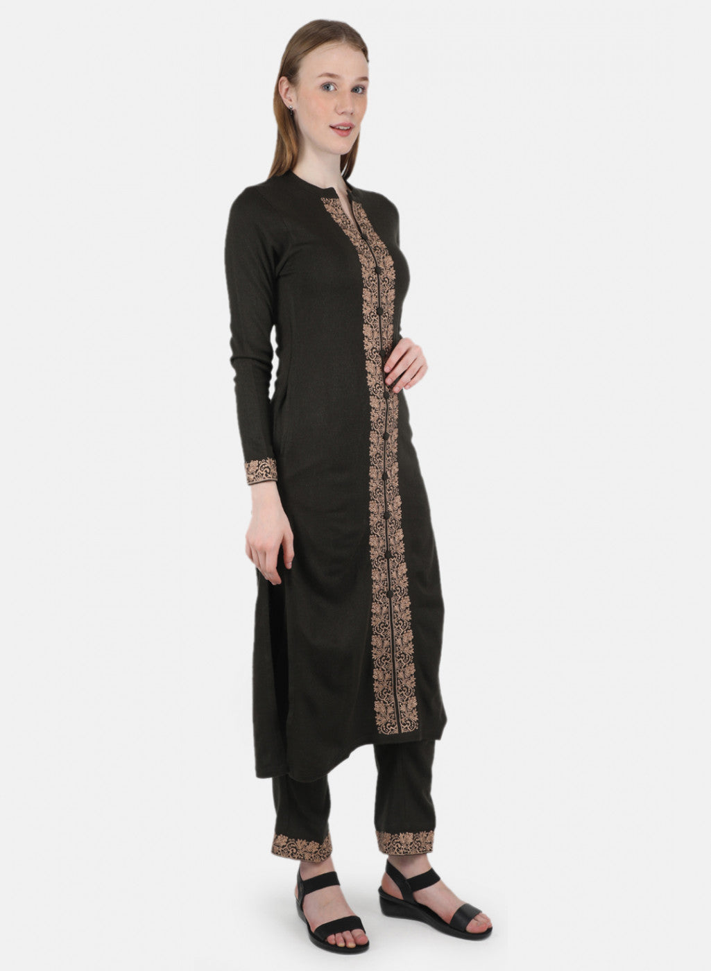 Women Green Kurti+Lower Set for Winter