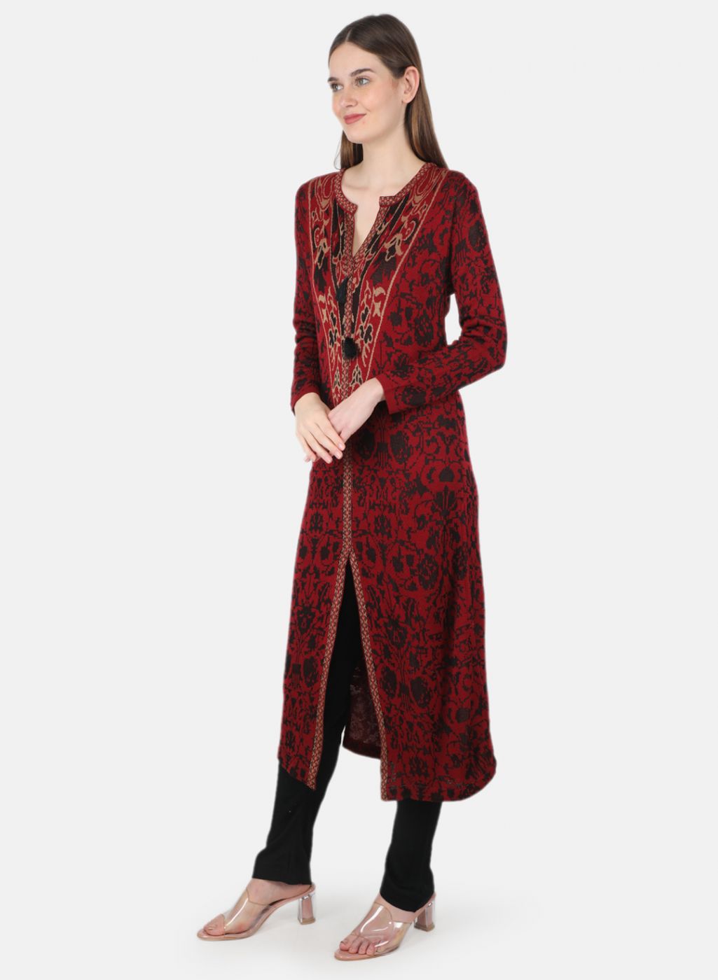 Women Maroon Self Design Kurti+Lower Set