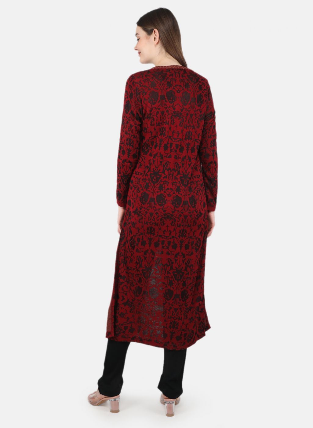 Women Maroon Self Design Kurti+Lower Set