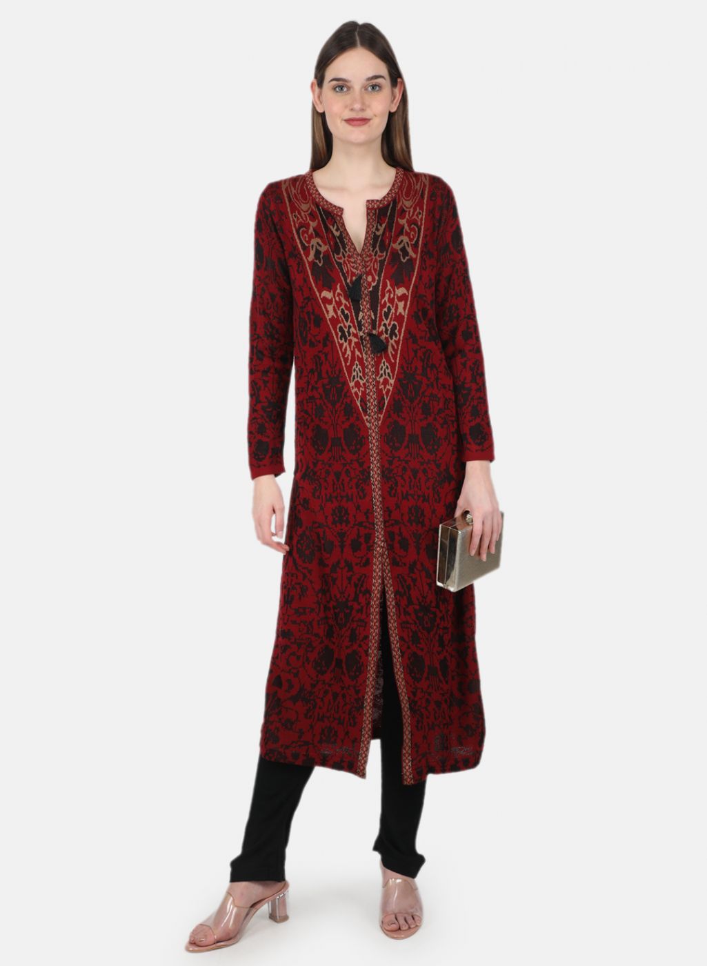 Women Maroon Self Design Kurti+Lower Set