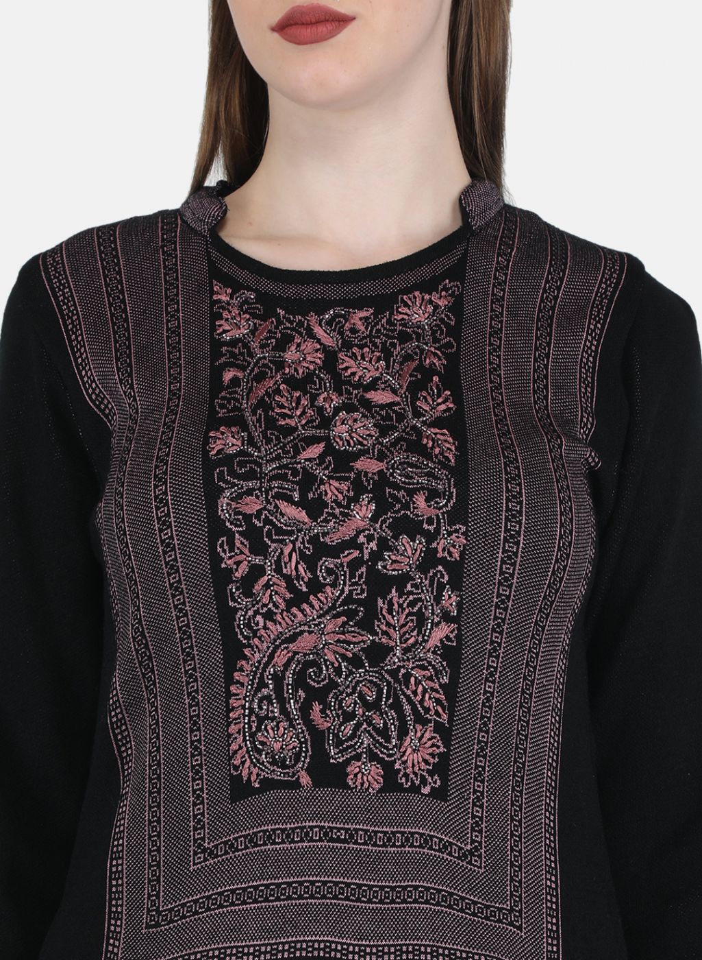 Women Black Self Design 3 Pc Kurti+Stole+Lower