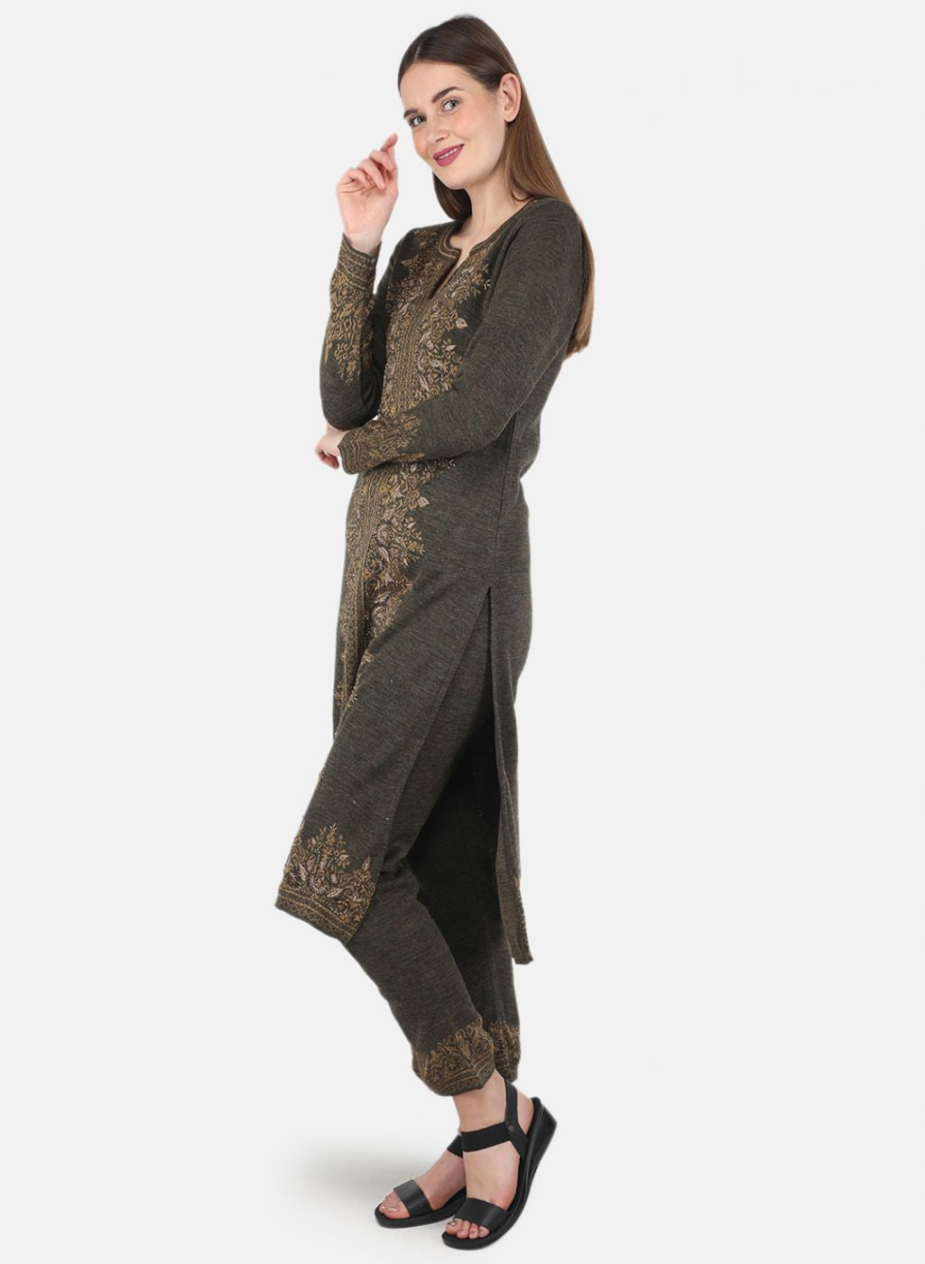 Women Green Kurti+Lower Set for Winter