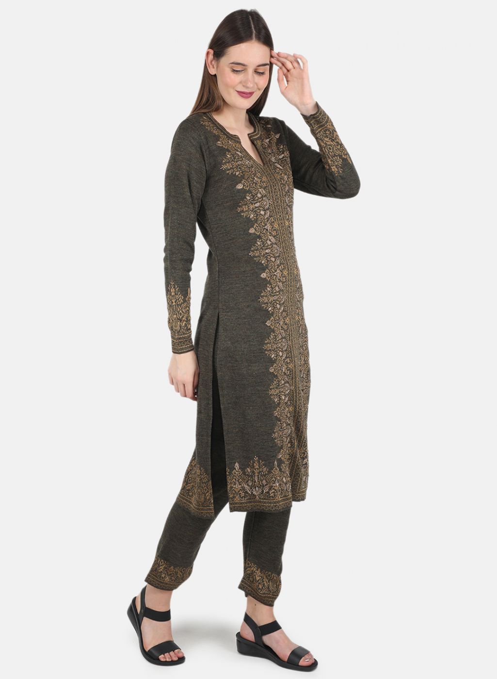 Women Green Kurti+Lower Set for Winter
