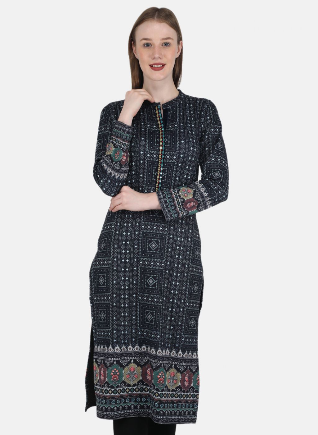 Women NAvy Blue Self Design Kurti
