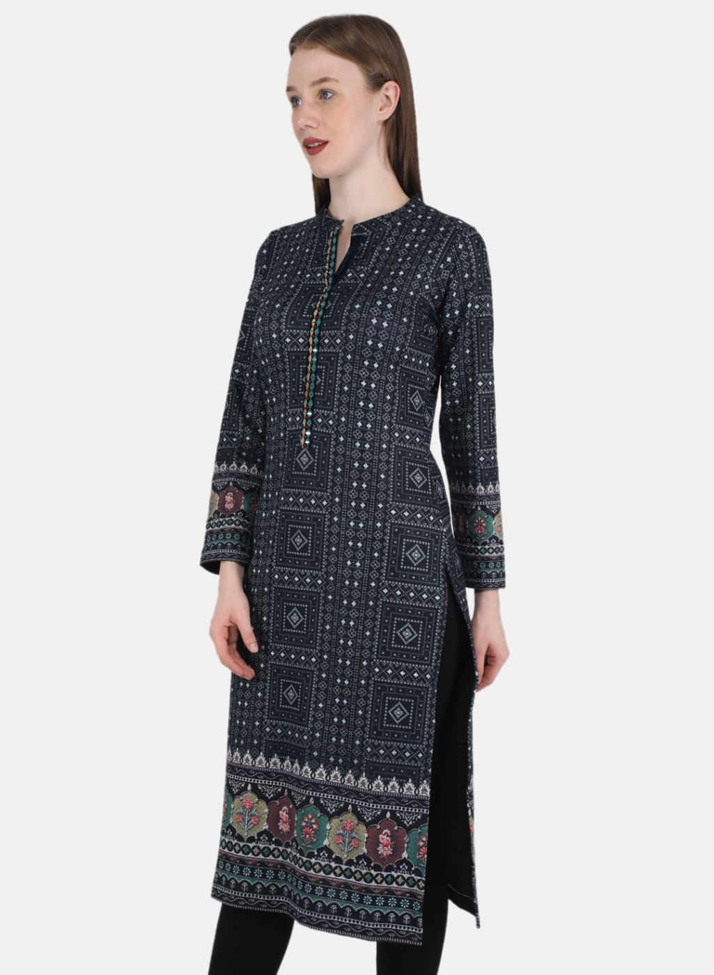 Women NAvy Blue Self Design Kurti