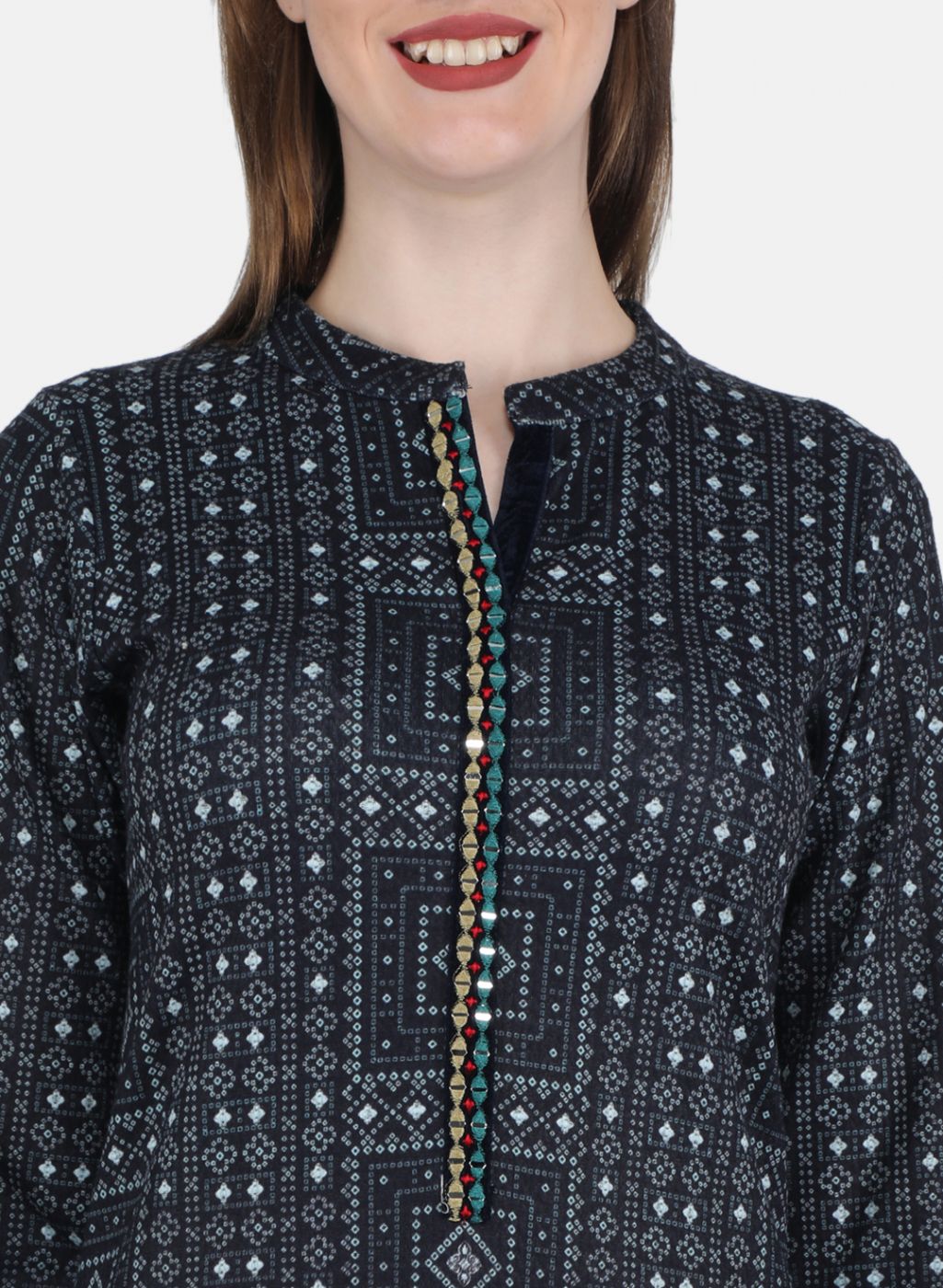 Women NAvy Blue Self Design Kurti