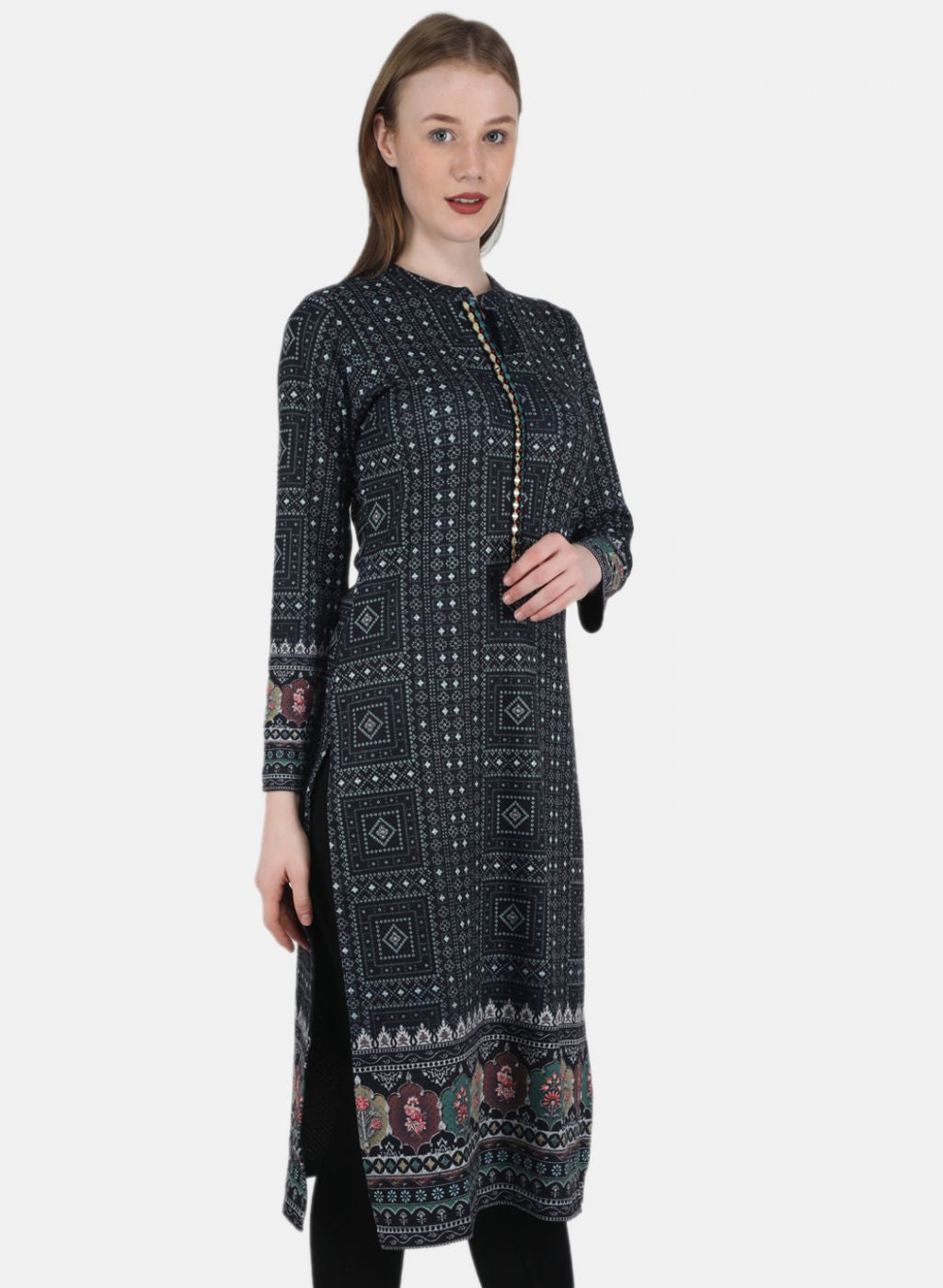 Women NAvy Blue Self Design Kurti