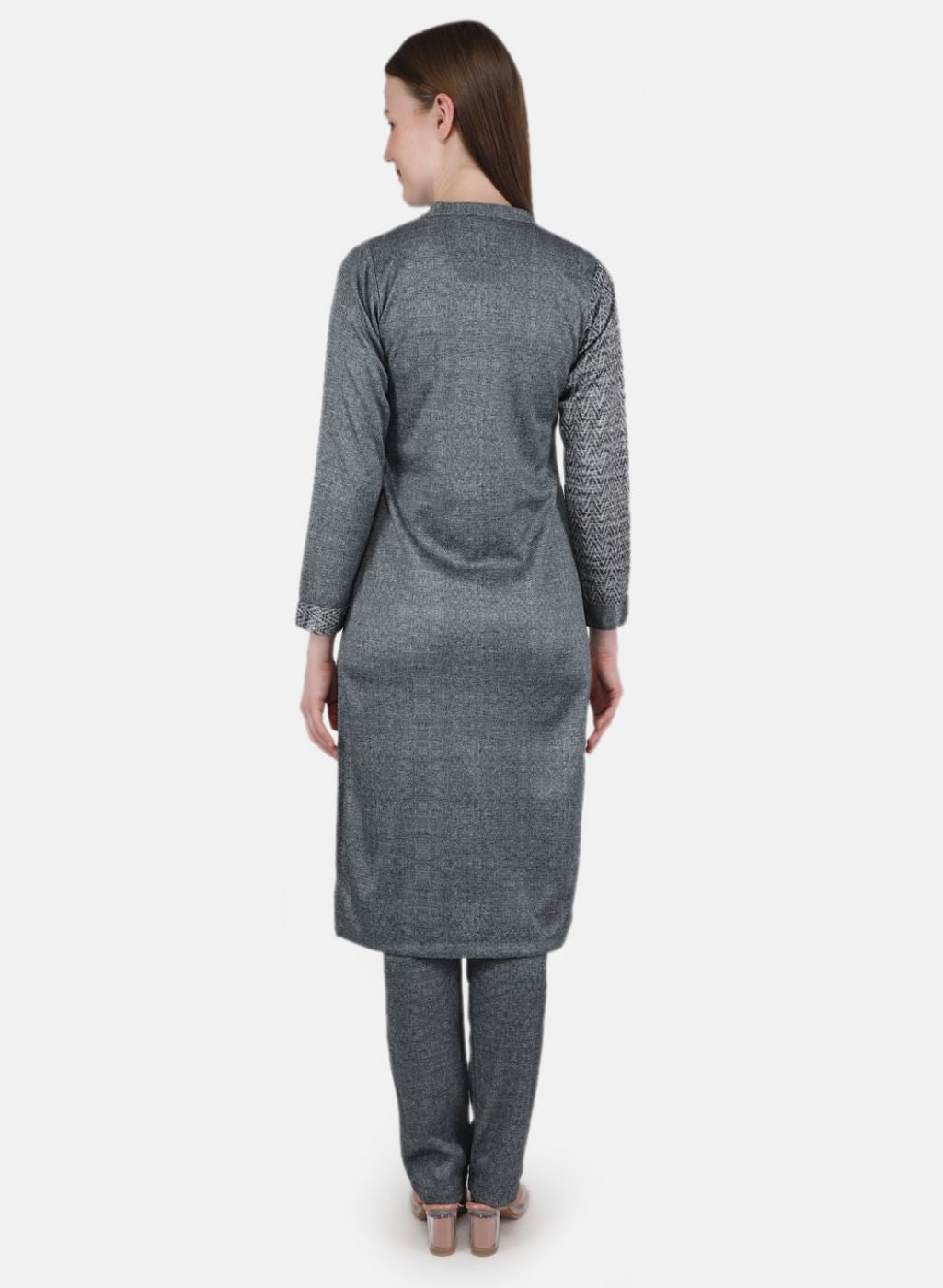 Women Grey Self Design Kurti+Lower Set