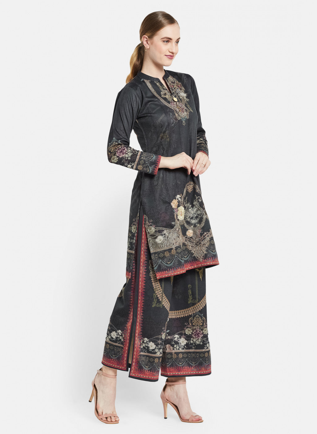 Women Grey Kurti+Lower Set for Winter