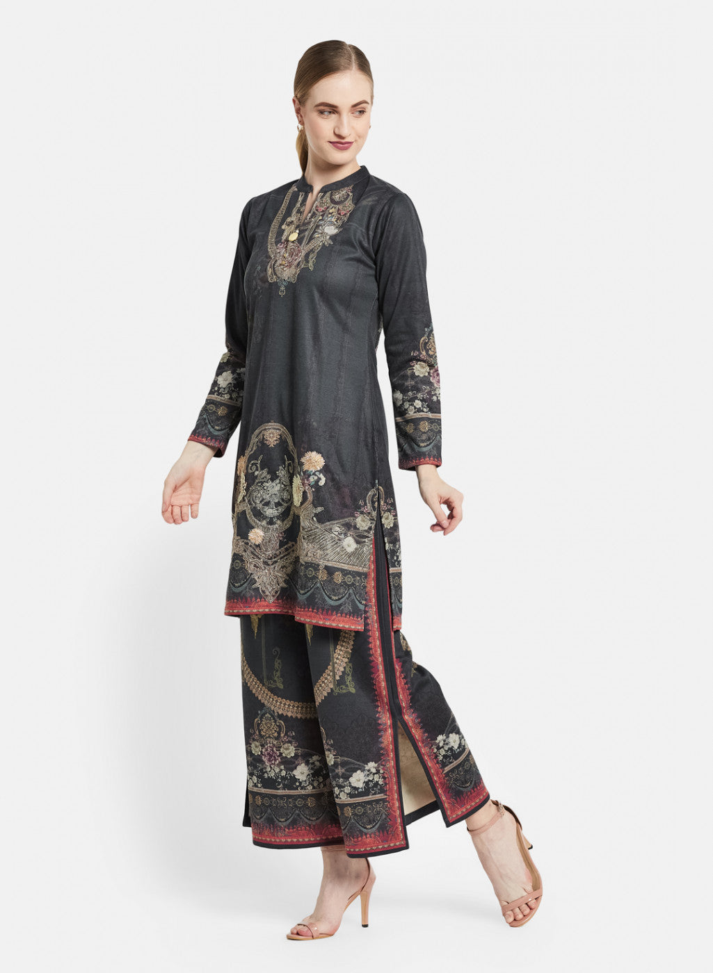 Women Grey Kurti+Lower Set for Winter