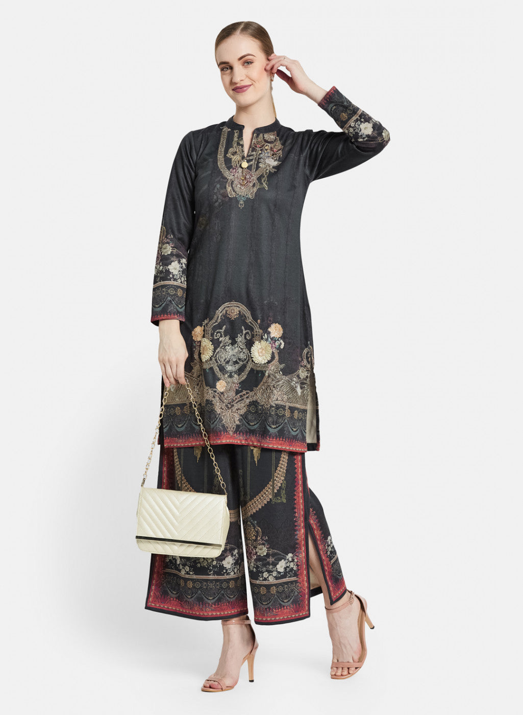 Women Grey Kurti+Lower Set for Winter