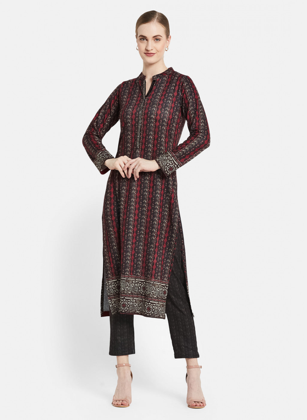 Women Black Self Design Kurti+Lower Set