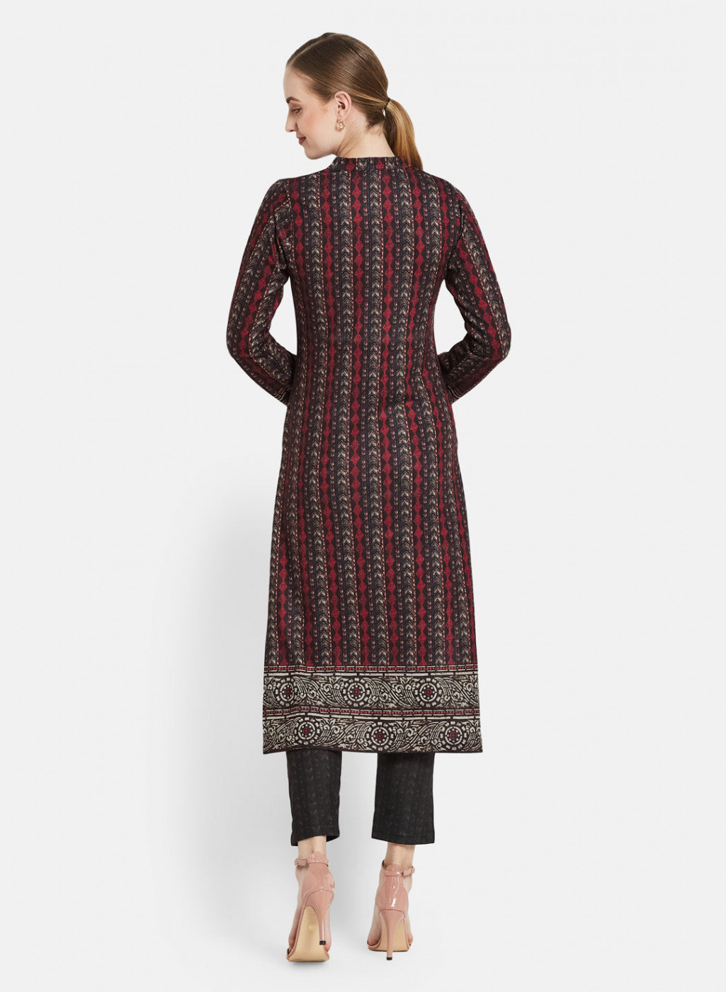 Women Black Self Design Kurti+Lower Set